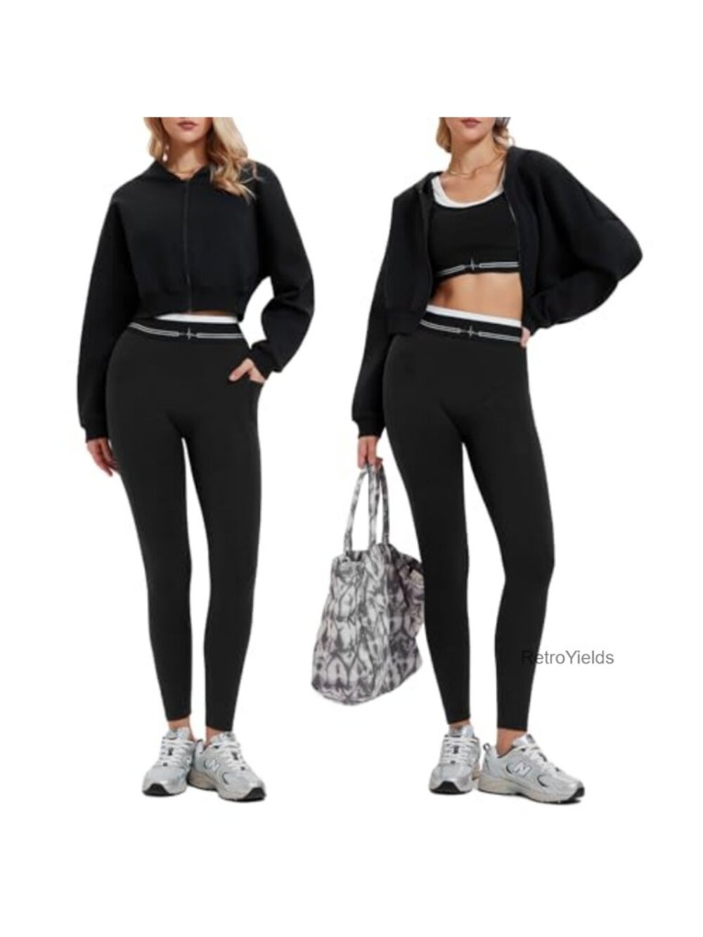 Women's 2 Piece Set Cropped Zip Up Hoodie High Waisted Leggings Tracksuit Yoga